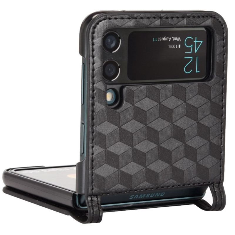 Capa Para Samsung Galaxy Z Flip 4 De Couro Cubo 3d