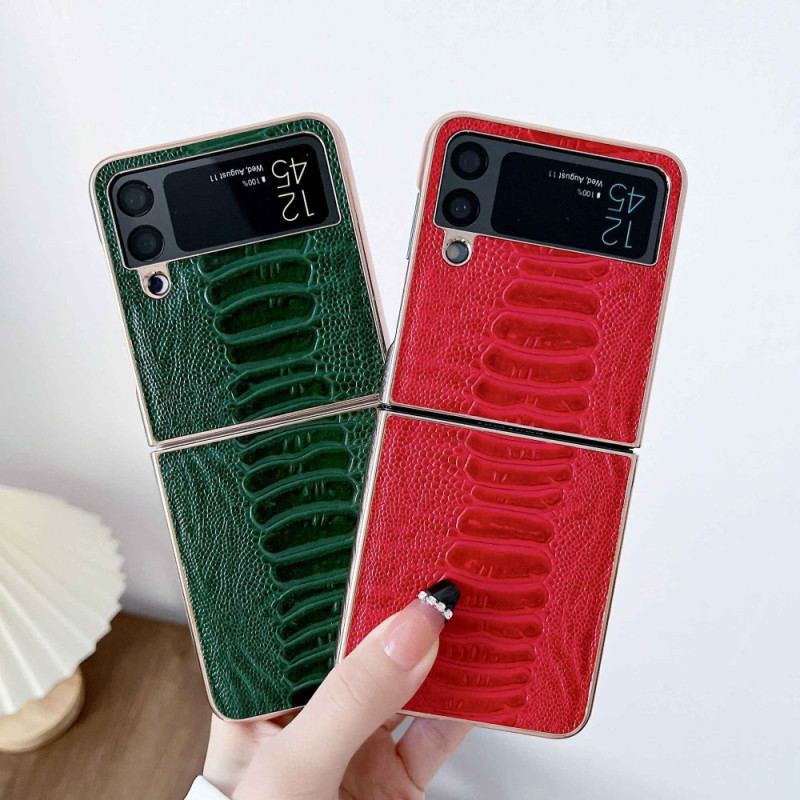 Capa Para Samsung Galaxy Z Flip 4 De Couro Desenho De Crocodilo