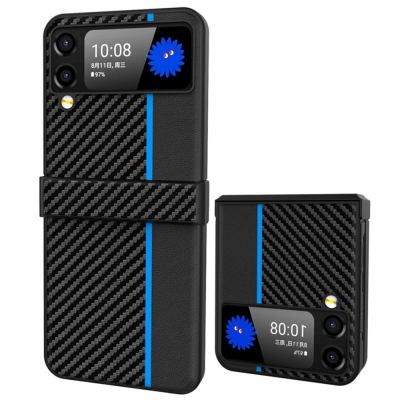 Capa Para Samsung Galaxy Z Flip 4 De Couro Dobradiça Lateral Para Borda De Fibra De Carbono