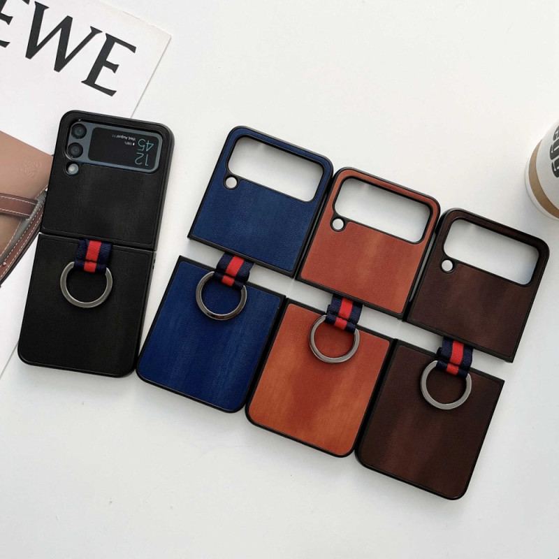 Capa Para Samsung Galaxy Z Flip 4 De Couro Efeito Couro Fogo Com Anel