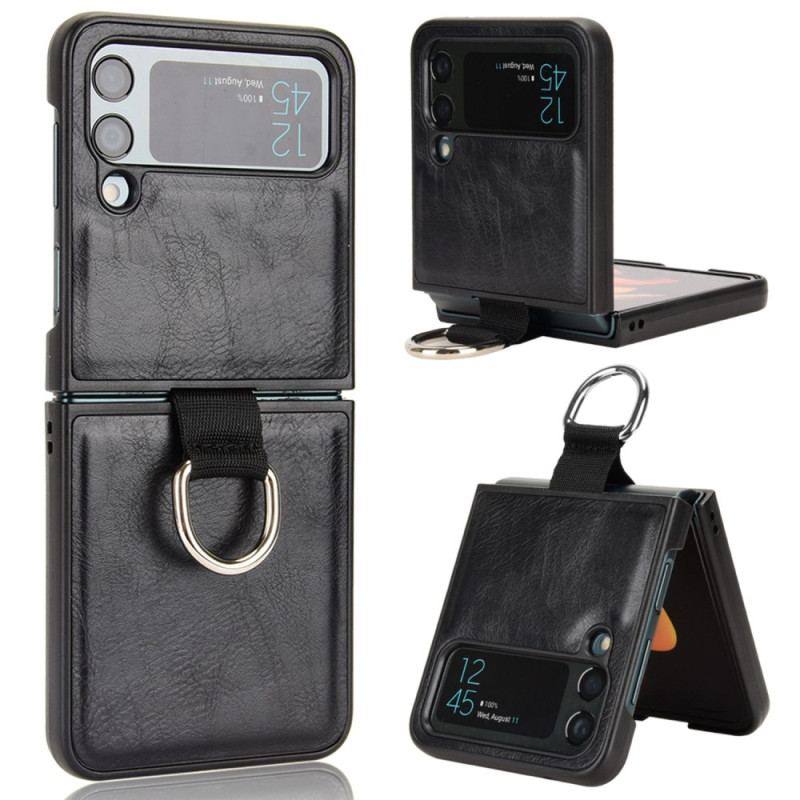 Capa Para Samsung Galaxy Z Flip 4 De Couro Estilo De Couro Com Anel