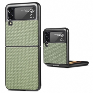 Capa Para Samsung Galaxy Z Flip 4 De Couro Fibra De Carbono Texturizada