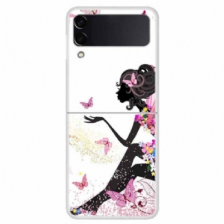 Capa Para Samsung Galaxy Z Flip 4 De Couro Flor De Fada