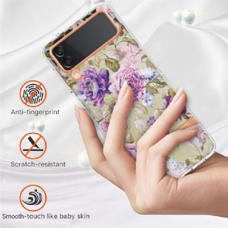 Capa Para Samsung Galaxy Z Flip 4 De Couro Floral