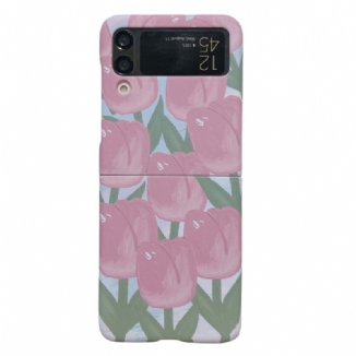 Capa Para Samsung Galaxy Z Flip 4 De Couro Flores