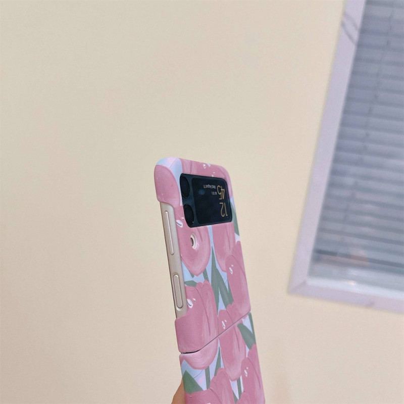 Capa Para Samsung Galaxy Z Flip 4 De Couro Flores