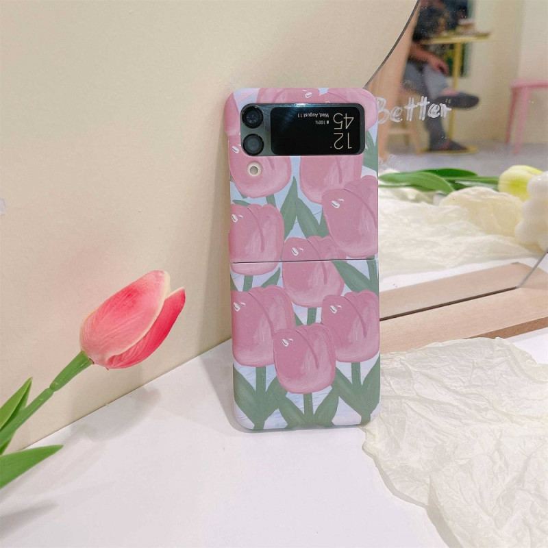 Capa Para Samsung Galaxy Z Flip 4 De Couro Flores