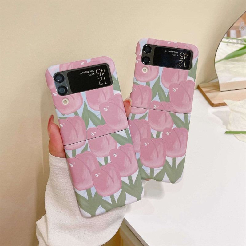 Capa Para Samsung Galaxy Z Flip 4 De Couro Flores