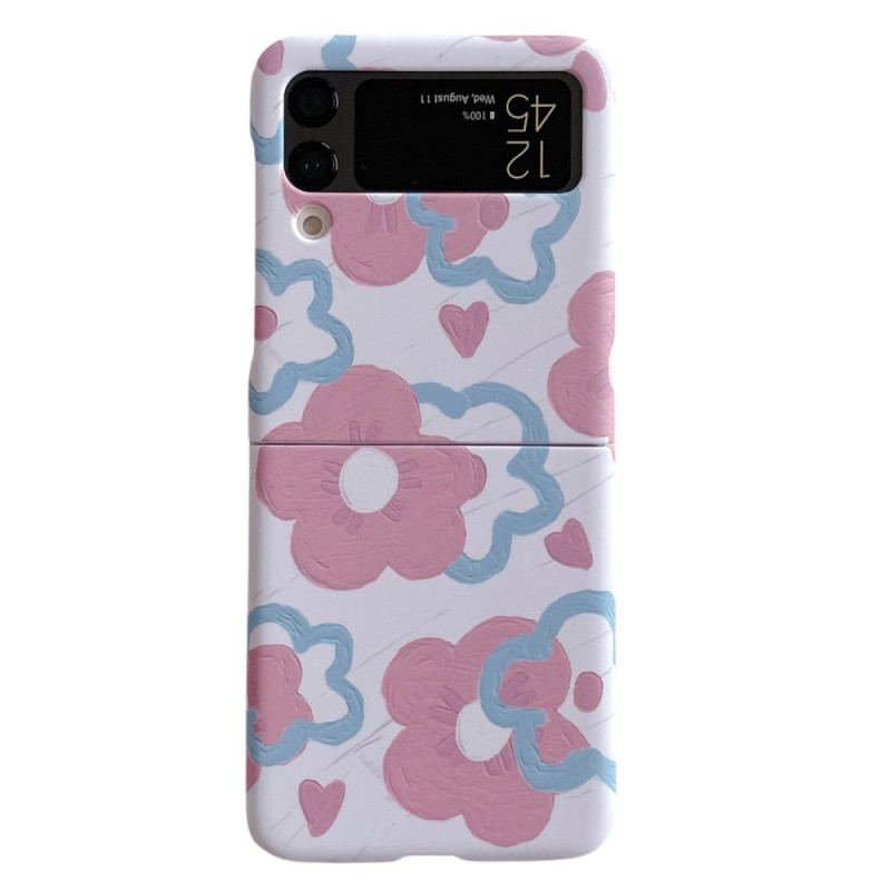 Capa Para Samsung Galaxy Z Flip 4 De Couro Flores Bonitas