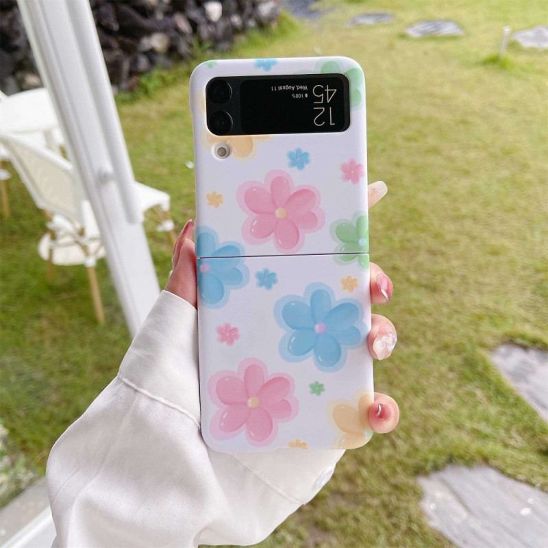 Capa Para Samsung Galaxy Z Flip 4 De Couro Flores Bonitas