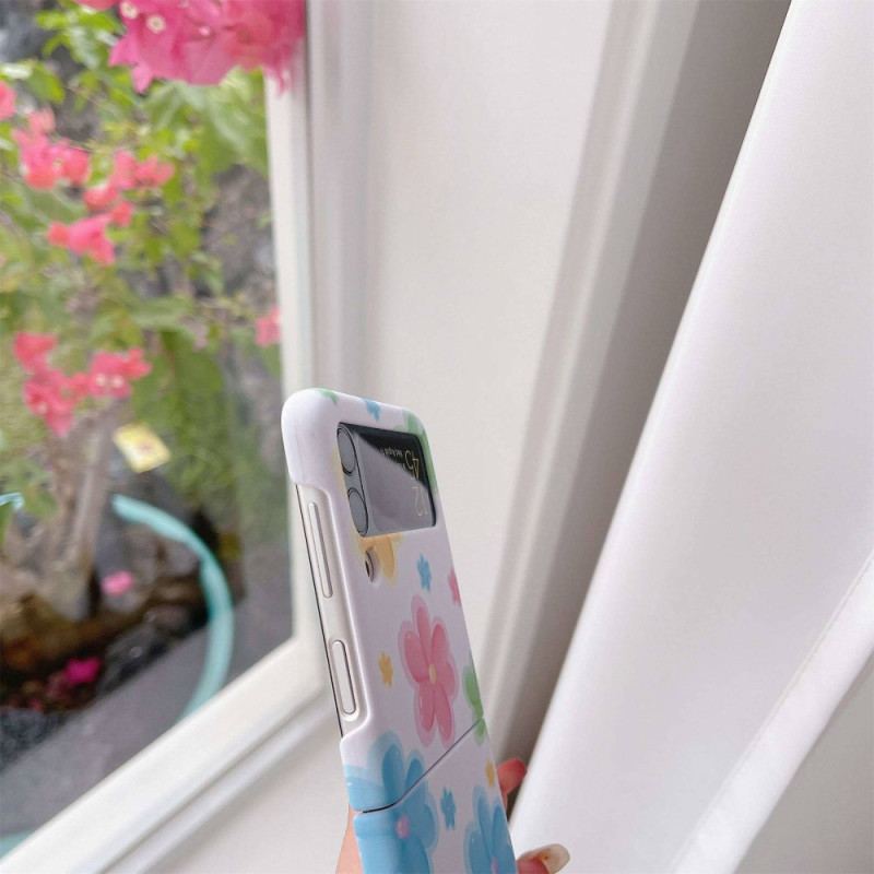 Capa Para Samsung Galaxy Z Flip 4 De Couro Flores Bonitas