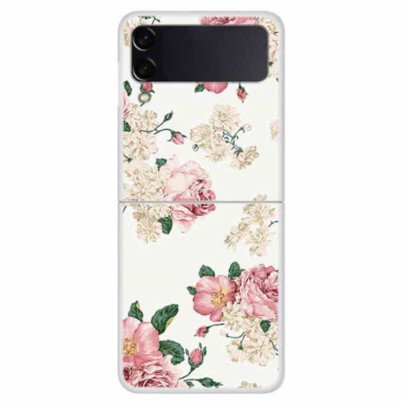 Capa Para Samsung Galaxy Z Flip 4 De Couro Flores Da Liberdade