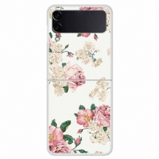 Capa Para Samsung Galaxy Z Flip 4 De Couro Flores Da Liberdade