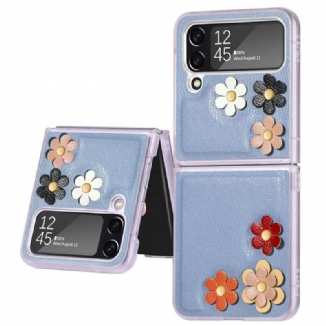 Capa Para Samsung Galaxy Z Flip 4 De Couro Flores De Couro Sintético