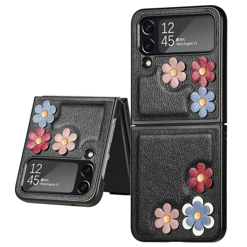 Capa Para Samsung Galaxy Z Flip 4 De Couro Flores De Couro Sintético