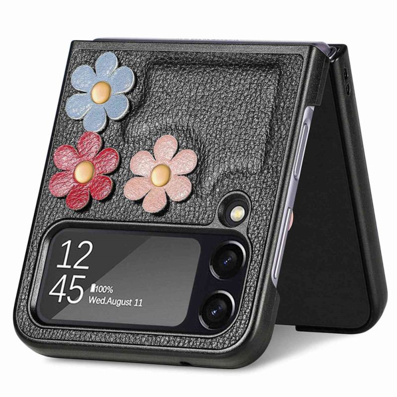 Capa Para Samsung Galaxy Z Flip 4 De Couro Flores De Couro Sintético