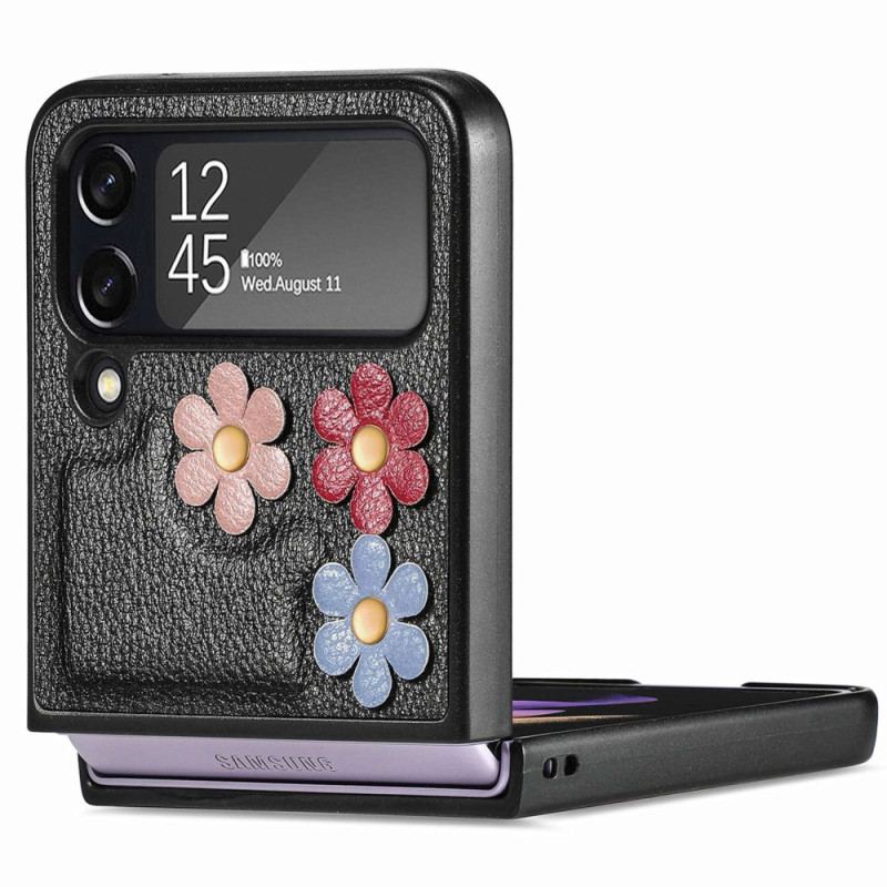 Capa Para Samsung Galaxy Z Flip 4 De Couro Flores De Couro Sintético