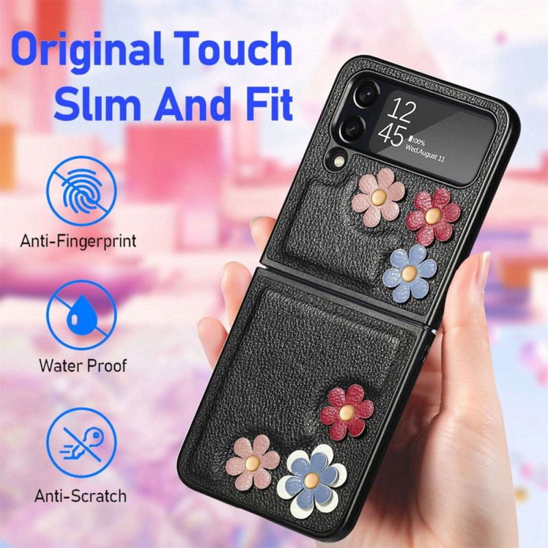 Capa Para Samsung Galaxy Z Flip 4 De Couro Flores De Couro Sintético