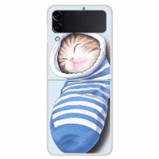 Capa Para Samsung Galaxy Z Flip 4 De Couro Gatinho Dormindo