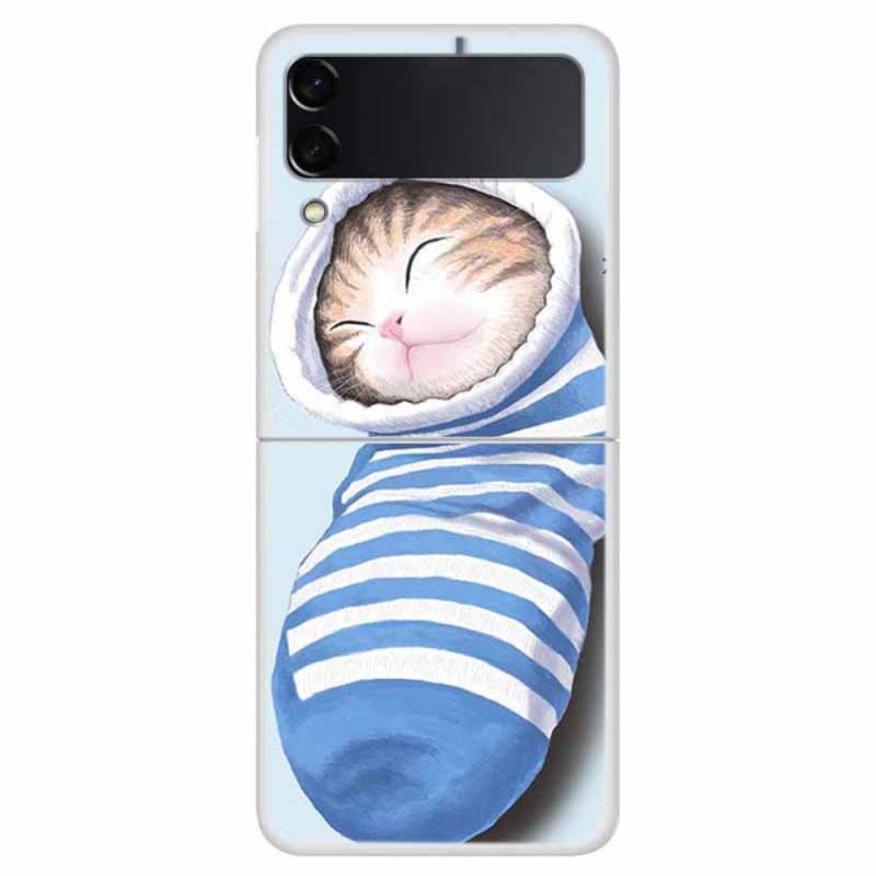 Capa Para Samsung Galaxy Z Flip 4 De Couro Gatinho Dormindo