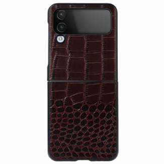 Capa Para Samsung Galaxy Z Flip 4 De Couro Couro Genuíno Efeito Crocodilo