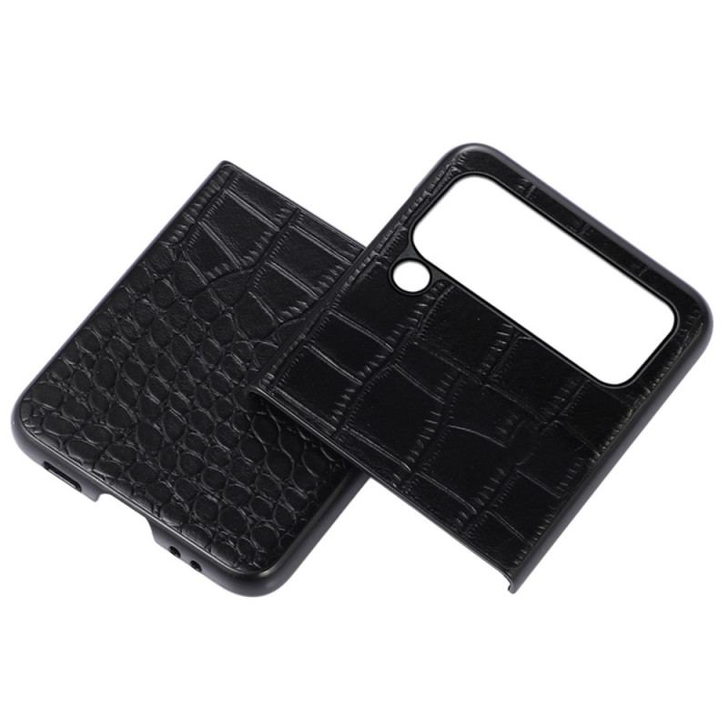 Capa Para Samsung Galaxy Z Flip 4 De Couro Couro Genuíno Efeito Crocodilo