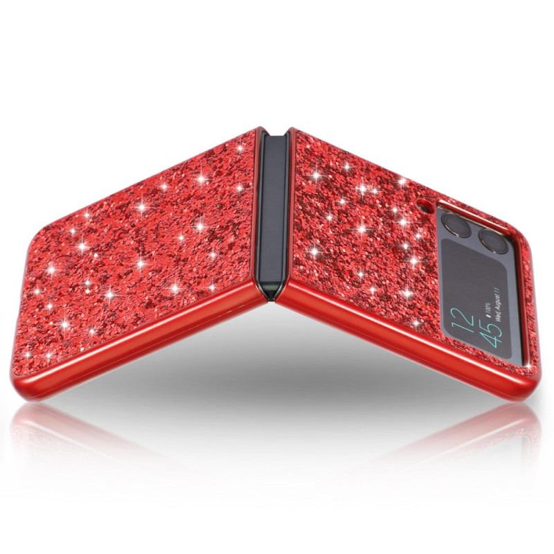 Capa Para Samsung Galaxy Z Flip 4 De Couro Lantejoulas Premium