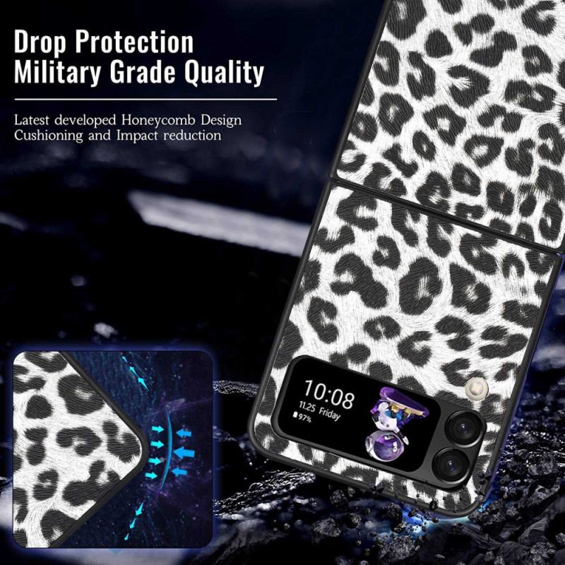 Capa Para Samsung Galaxy Z Flip 4 De Couro Leopardo