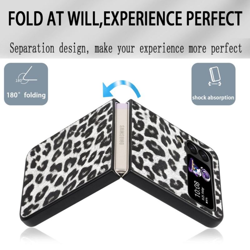 Capa Para Samsung Galaxy Z Flip 4 De Couro Leopardo