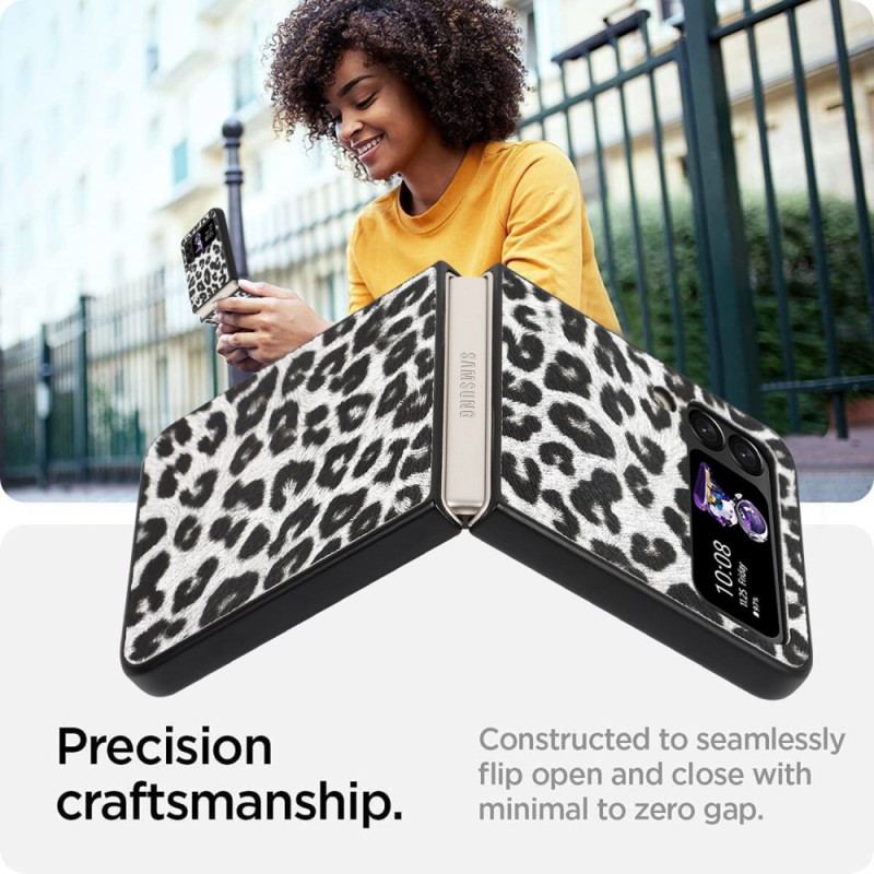 Capa Para Samsung Galaxy Z Flip 4 De Couro Leopardo