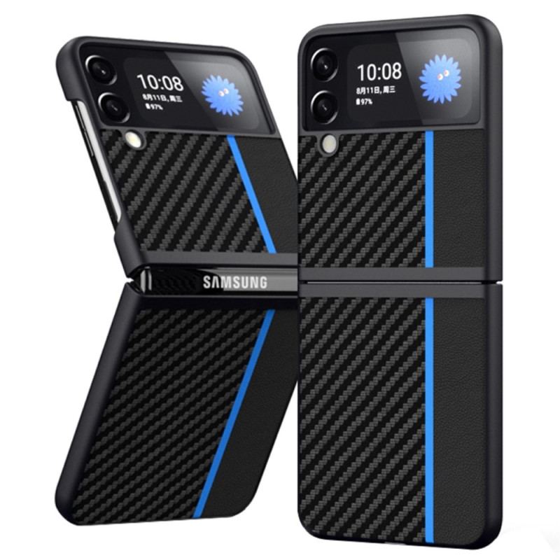 Capa Para Samsung Galaxy Z Flip 4 De Couro Linha De Fibra De Carbono