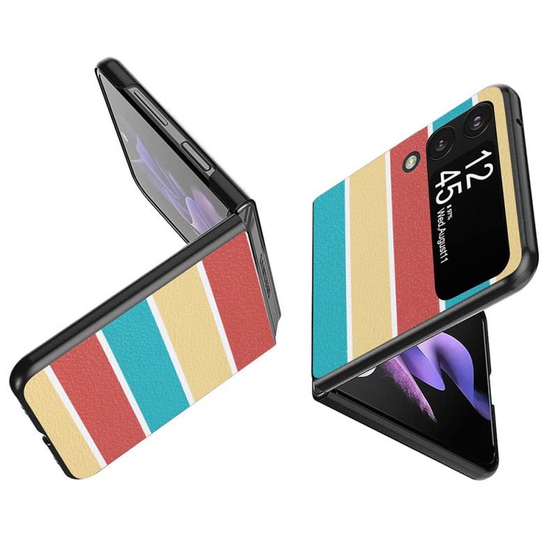 Capa Para Samsung Galaxy Z Flip 4 De Couro Linhas De Couro Sintético