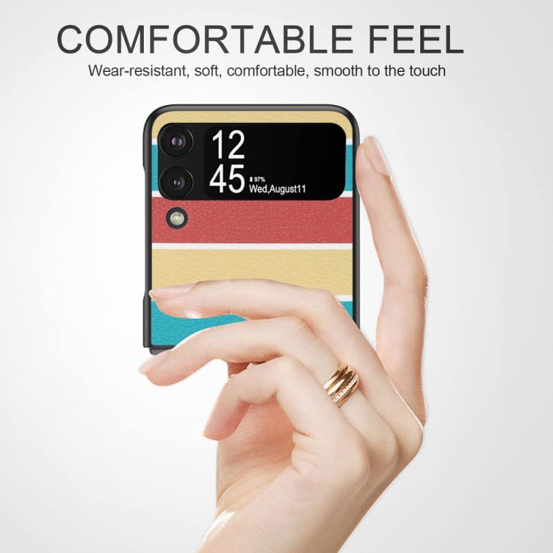 Capa Para Samsung Galaxy Z Flip 4 De Couro Linhas De Couro Sintético