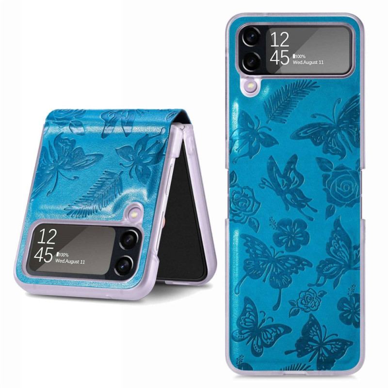 Capa Para Samsung Galaxy Z Flip 4 De Couro Mariposa À Noite