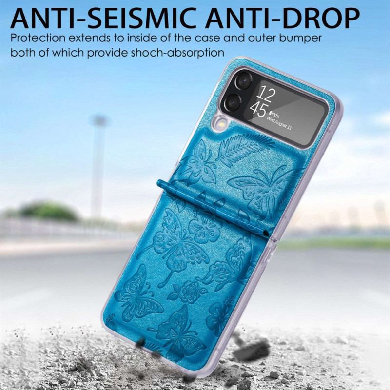 Capa Para Samsung Galaxy Z Flip 4 De Couro Mariposa À Noite