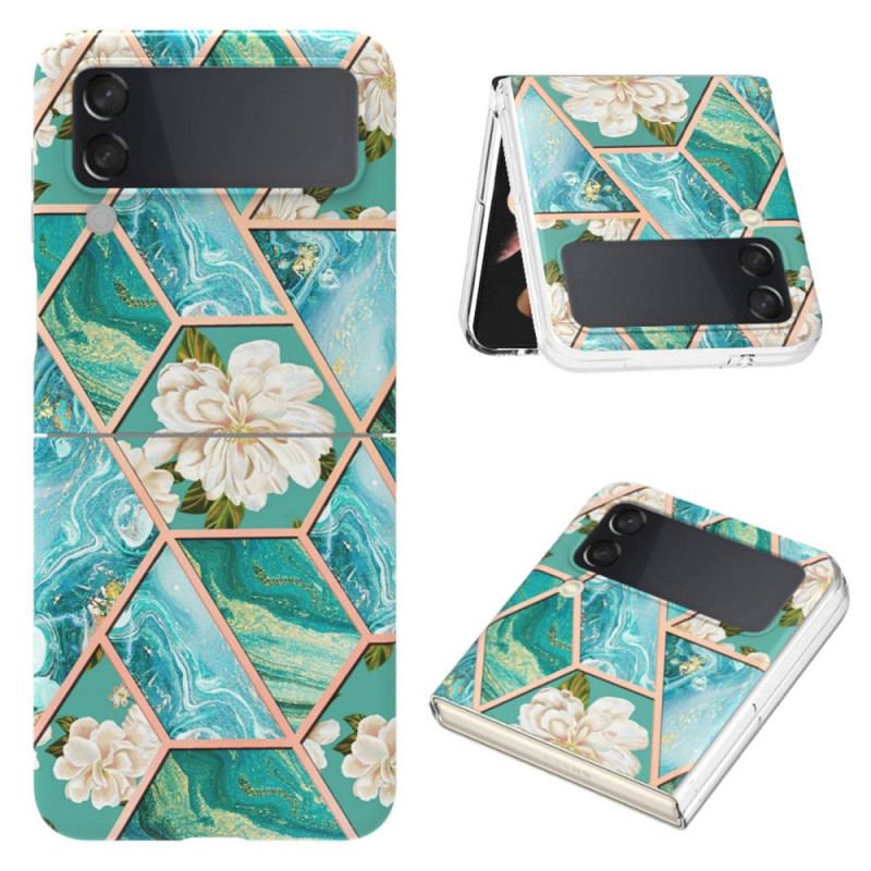 Capa Para Samsung Galaxy Z Flip 4 De Couro Mármore Floral