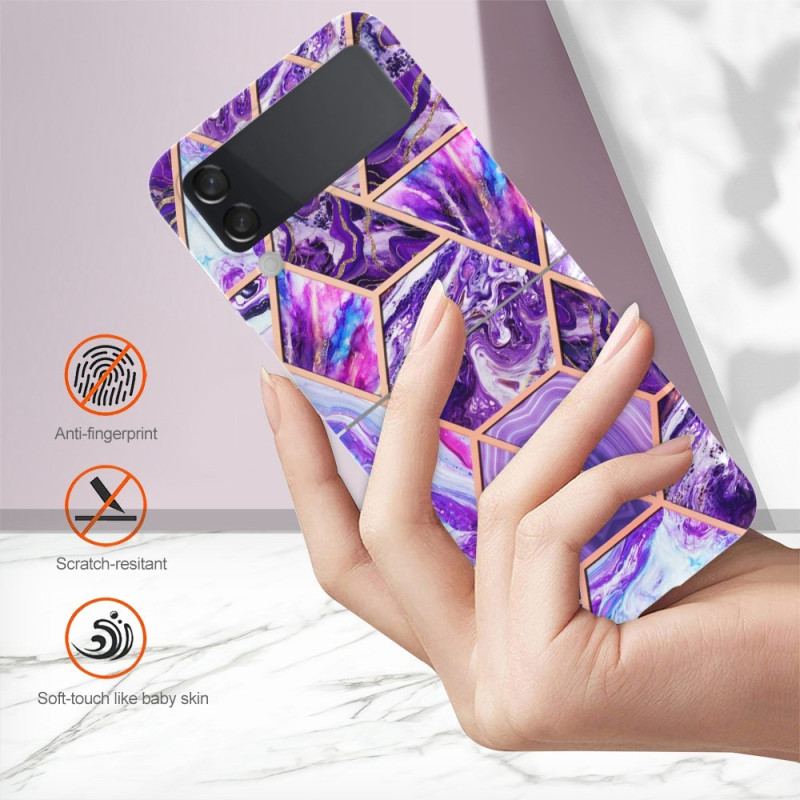 Capa Para Samsung Galaxy Z Flip 4 De Couro Mármore Geométrico