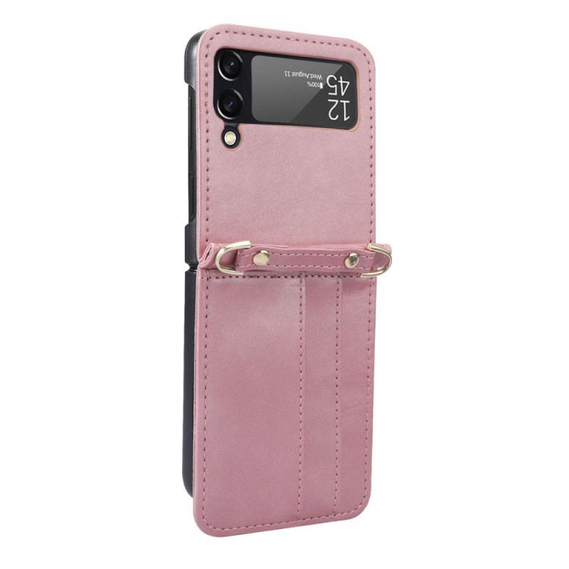 Capa Para Samsung Galaxy Z Flip 4 De Couro Porta-cartões Estilo Couro E Cordão