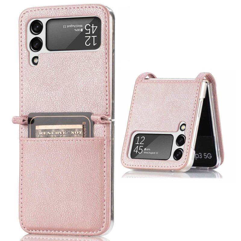 Capa Para Samsung Galaxy Z Flip 4 De Couro Porta-cartões Estilo Litchi Couro