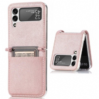 Capa Para Samsung Galaxy Z Flip 4 De Couro Porta-cartões Estilo Litchi Couro