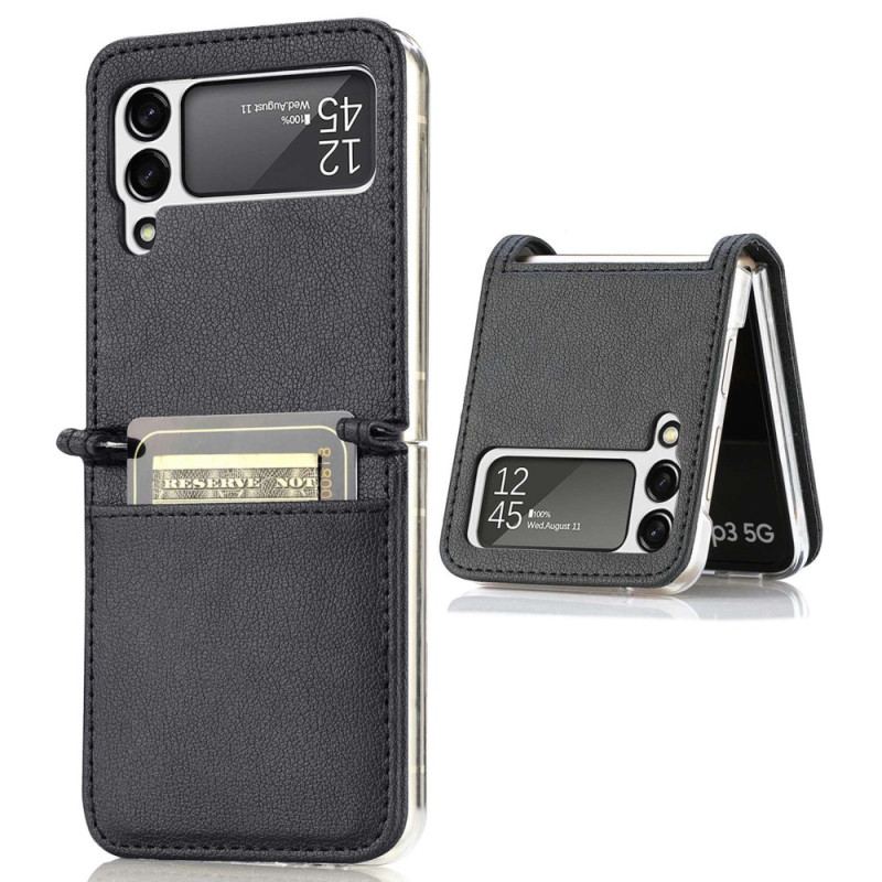 Capa Para Samsung Galaxy Z Flip 4 De Couro Porta-cartões Estilo Litchi Couro