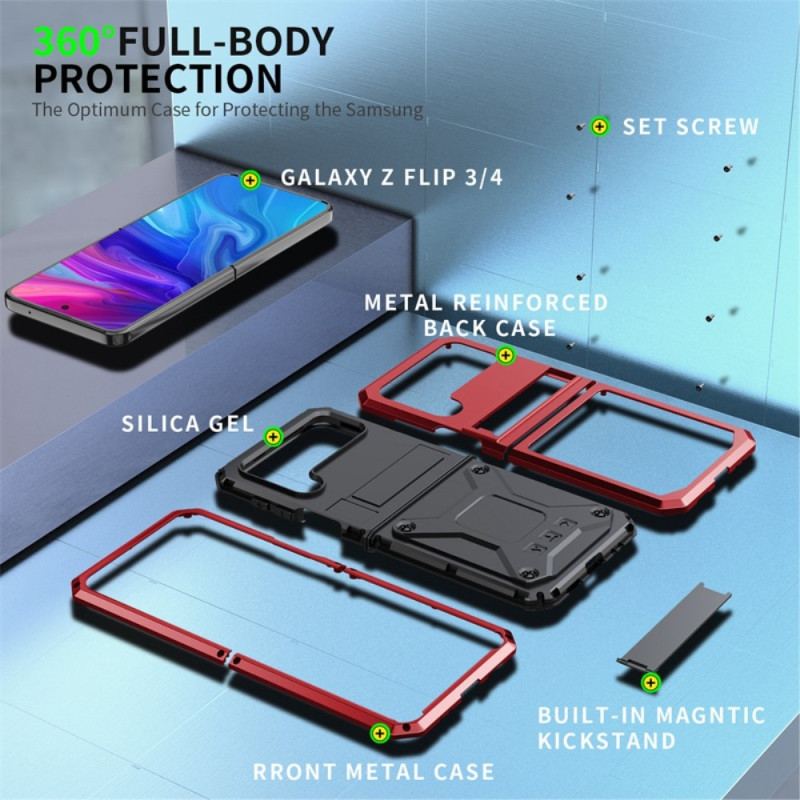 Capa Para Samsung Galaxy Z Flip 4 De Couro Suporte De Metal E Viva-voz