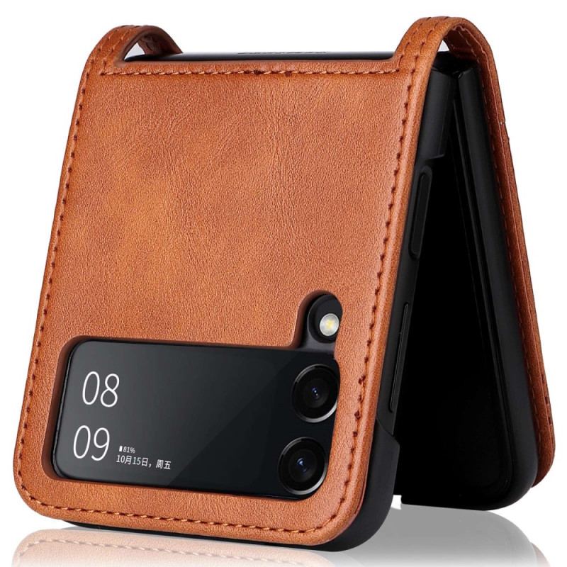 Capa Para Samsung Galaxy Z Flip 4 De Couro Titular De Cartão Estilo Couro Vintage