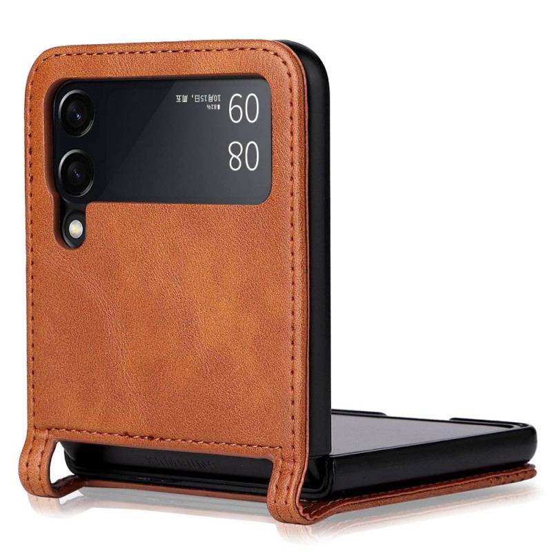 Capa Para Samsung Galaxy Z Flip 4 De Couro Titular De Cartão Estilo Couro Vintage