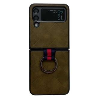 Capa Para Samsung Galaxy Z Flip 4 De Couro Trançado Com Anel