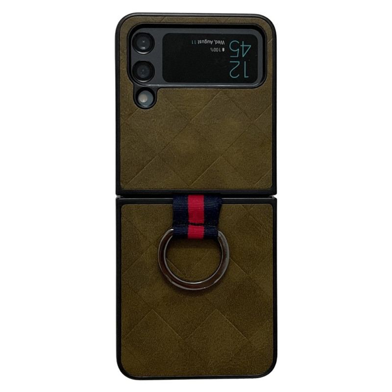 Capa Para Samsung Galaxy Z Flip 4 De Couro Trançado Com Anel