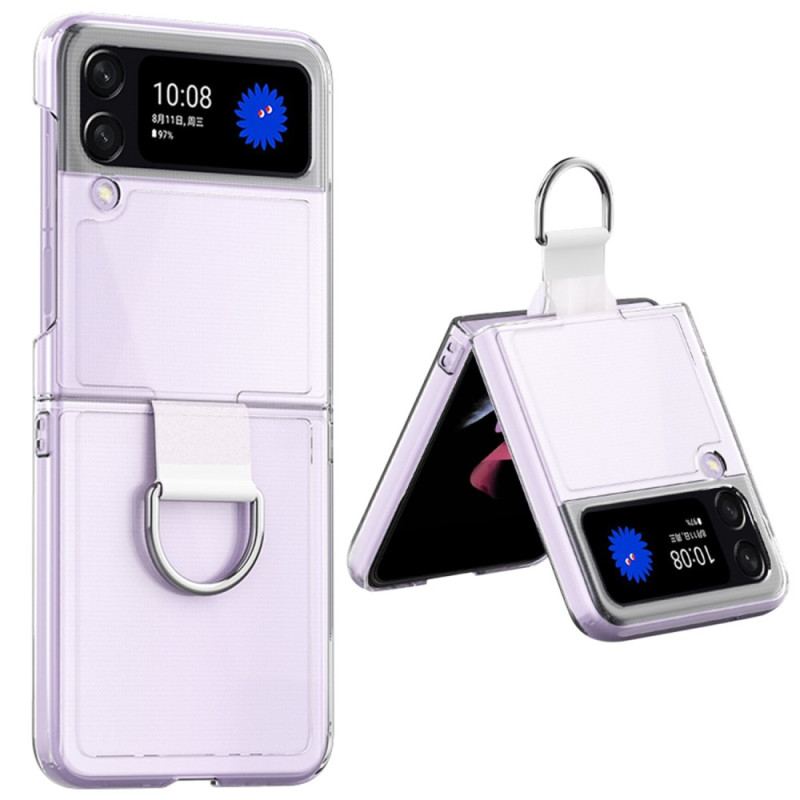 Capa Para Samsung Galaxy Z Flip 4 De Couro Transparente Com Anel