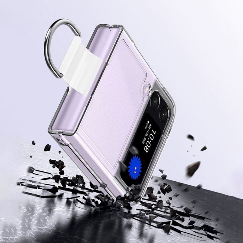 Capa Para Samsung Galaxy Z Flip 4 De Couro Transparente Com Anel