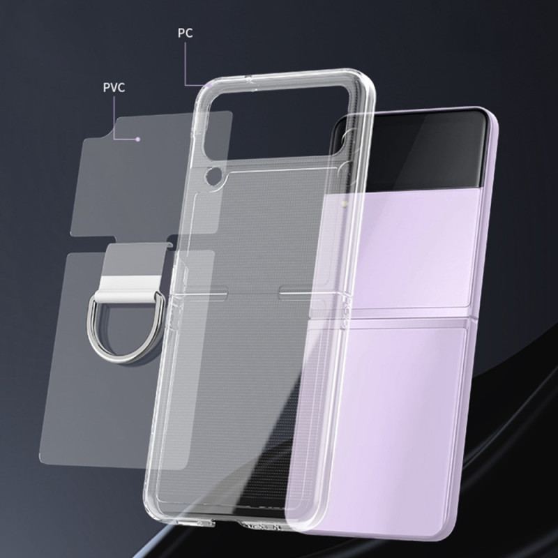 Capa Para Samsung Galaxy Z Flip 4 De Couro Transparente Com Anel