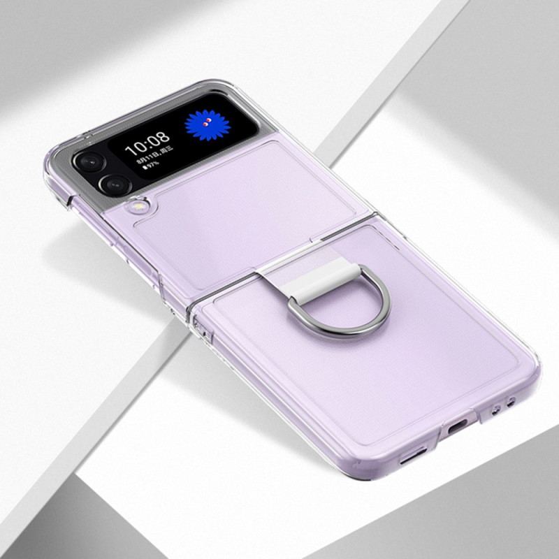 Capa Para Samsung Galaxy Z Flip 4 De Couro Transparente Com Anel